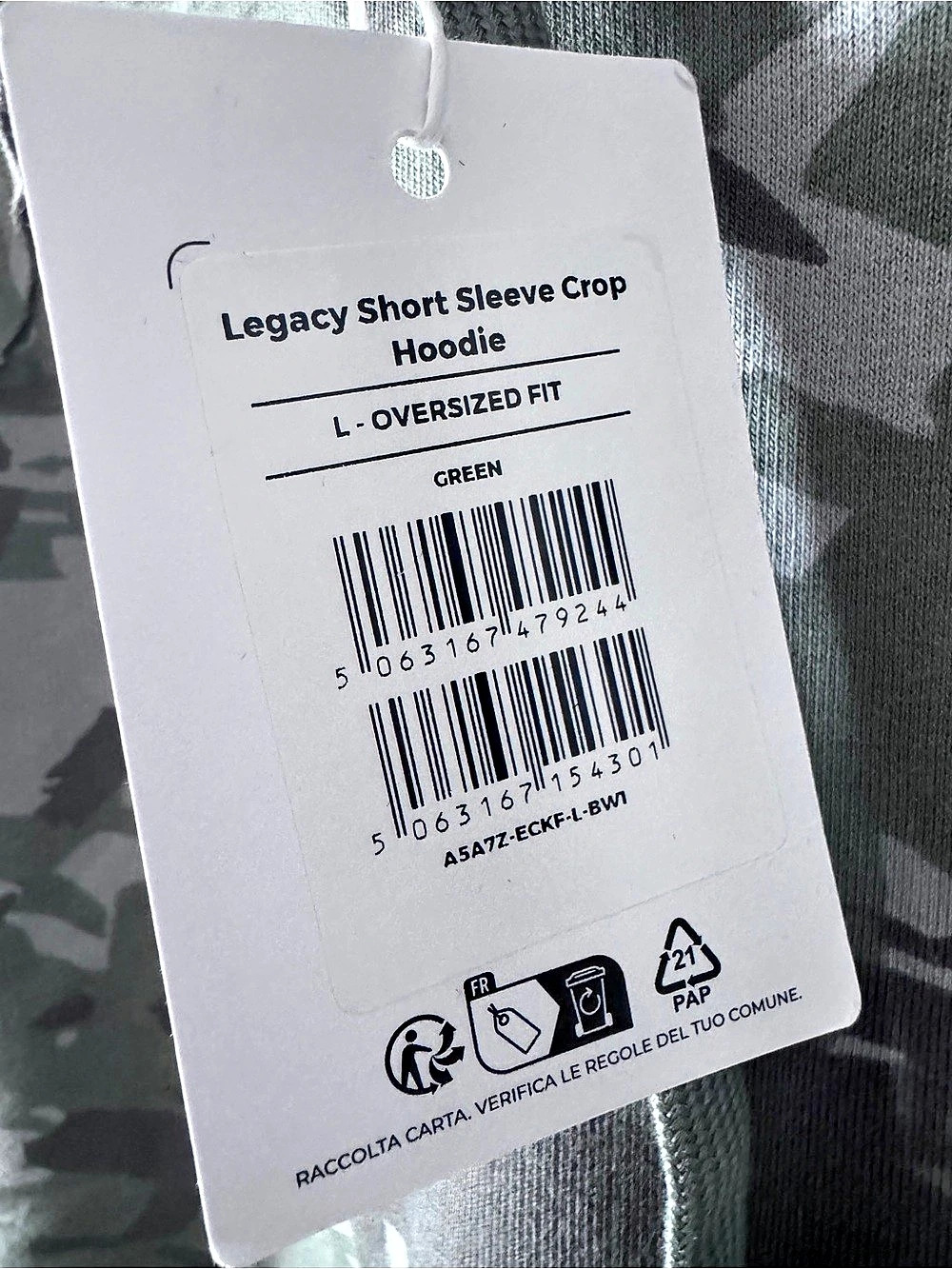 GYMSHARK Legacy Short Sleeve Crop Hoodie Camo Crop Hoodie Green Large NWT - Picture 2 of 5